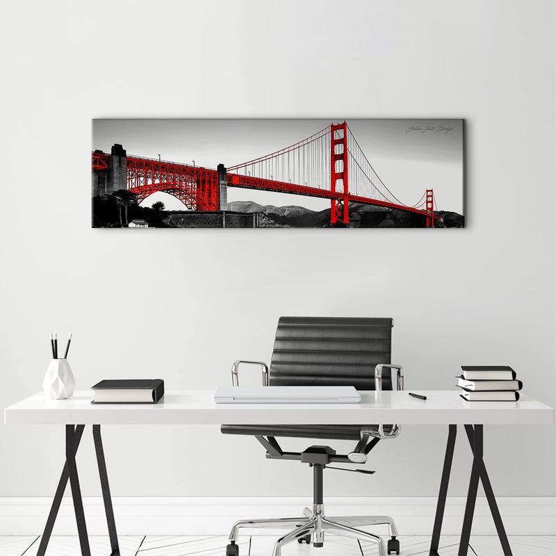 sunfrower San Francisco Golden Gate Bridge Wall Art Modern Canvas Prints Cityscape Pictures for Living Room Bedroom Decor Red Black and White California City Wall Paintings Artwork Office Home Decorations - Image 3